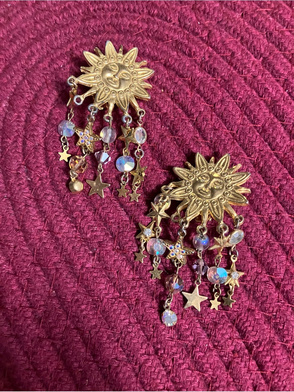 🌸Vintage Kirk’s Folly Celestial Sun & Star Dangle Clip Earrings